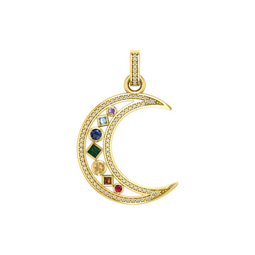 Chakra Moon Solid Yellow Gold with Gemstones Pendant GPD3494
